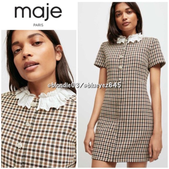 Maje check lace collar dress 38/US6 - Picture 1 of 6